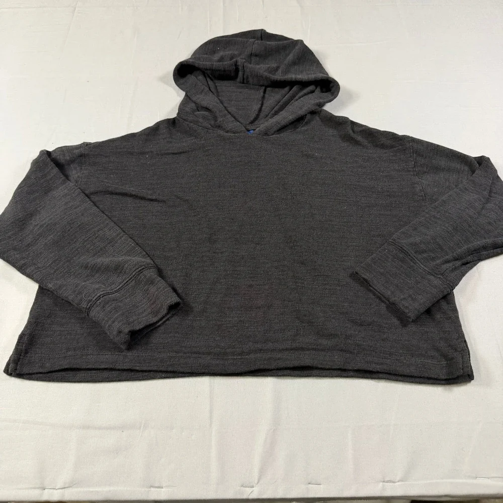 Old Navy Kids Large 10-12 Charcoal Gray Pullover Hoodie Cotton Blend Slub Knit